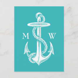 Cartão Postal Vintage Anchor Branco Anchor Turquesa Fundo