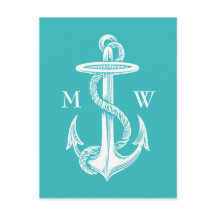 Vintage Anchor Branco Anchor Turquesa Fundo