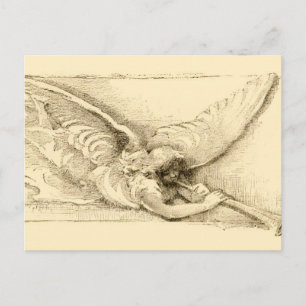 Cartão Postal Vintage Angel Com Trompete Monotone