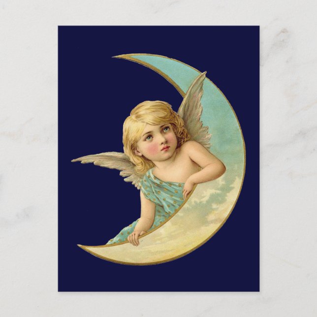 Cartão Postal Vintage Angel in Moon (Frente)