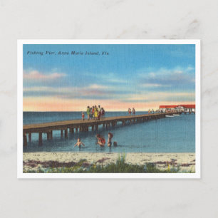 Cartão Postal Vintage Anna Maria Island Florida Pier de Pesca