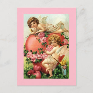 Cartão Postal Vintage Antique Cupids Dia de os namorados Rosas