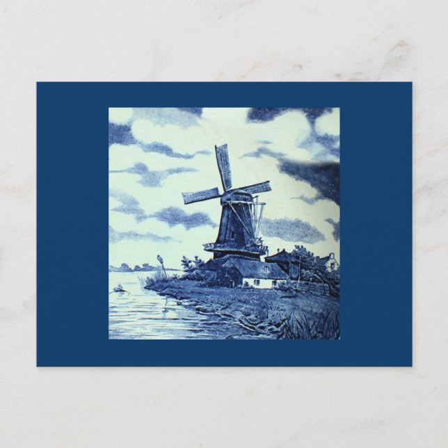 Cartão Postal Vintage Antique Delft Blue Azulejo - Moinho (Frente)