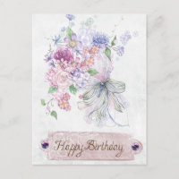 Vintage Antique Floral Bouquet Happy Birthday