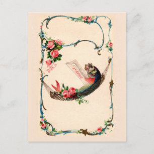 Cartão Postal Vintage April Fish in a Hammock, April Fools Day