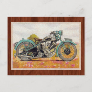 Cartão Postal Vintage Aqua Blue Motorcycle Impressão