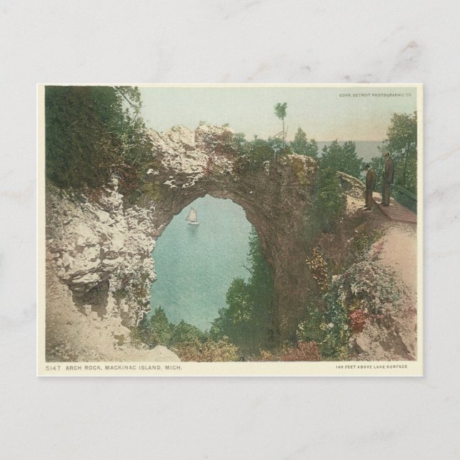 Cartão Postal Vintage Arch Rock Mackinac Island Michigan (Frente)