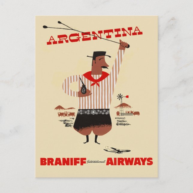 Cartão Postal Vintage Argentina Airline Viagem (Frente)