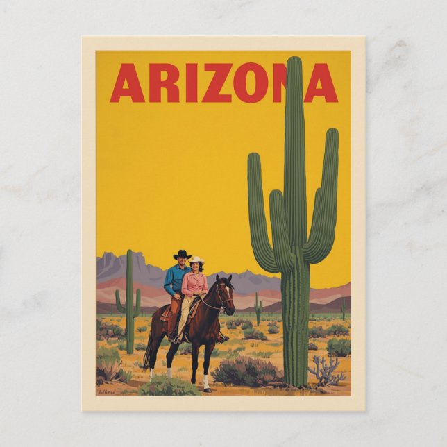 Cartão Postal Vintage Arizona Travel Poster Desert Ride (Frente)