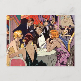 Cartão Postal Vintage Art Deco Cocktail Party no Nightclub