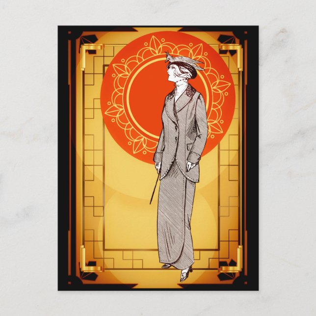Cartão Postal Vintage Art Deco Elegante Lady (Frente)