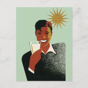 Cartão Postal Vintage Art Deco, Man with Cocktail in the Sun