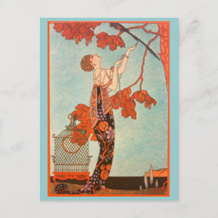 Cartão Postal Vintage Art Deco, Pássaro Voador de George Barbier