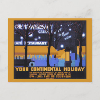 Cartão Postal Vintage Art Deco viagem ferroviário continental