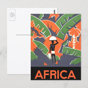 Cartão Postal Vintage Art Deco Viagem, Nativo na Selva Africana