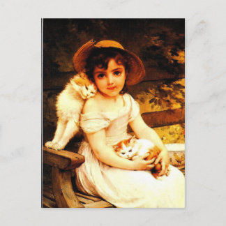 Cartão Postal Vintage Art Impressão "Girl with Kittens", por Mun