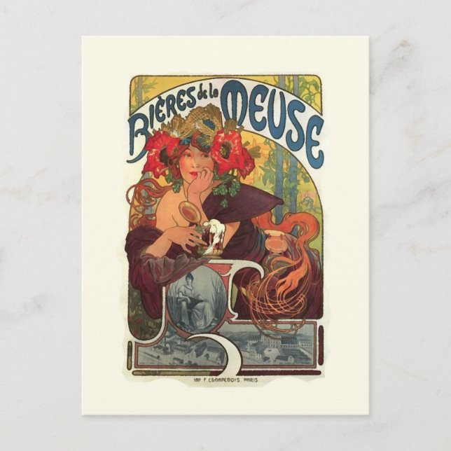 Cartão Postal Vintage Art Nouveau Alphonse Mucha (Frente)