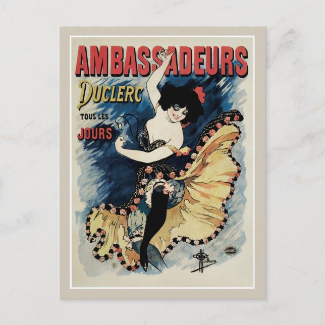 Cartão Postal Vintage art nouveau França dança cancã (Frente)