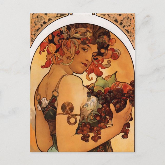 Cartão Postal Vintage Art Nouveau Mulher Com Fruta (Frente)