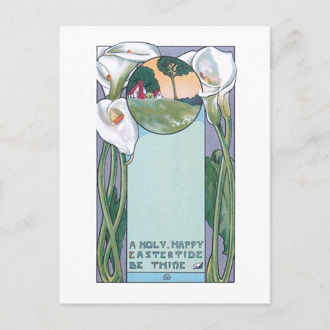 Cartão Postal Vintage Art Nouveau Páscoa Calla Lily (Frente)