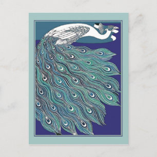 Cartão postal Vintage Art Nouveau Peacock