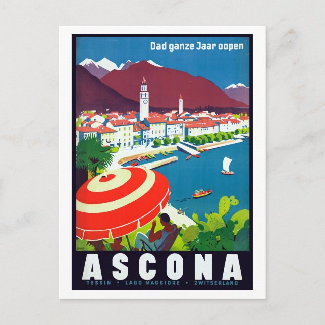 Cartão Postal Vintage Ascona Suiça (Frente)