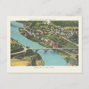 Cartão Postal Vintage Asheville North Carolina French Broad Rive