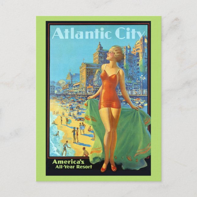 Cartão Postal Vintage Atlantic City New Jersey - Viagem (Frente)