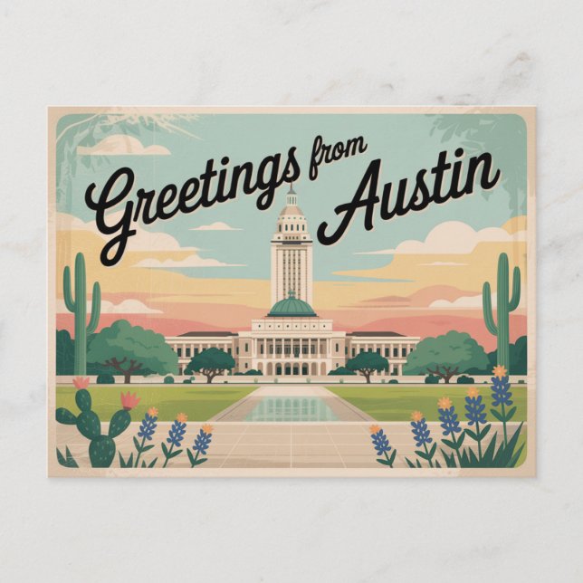 Cartão postal Vintage Austin | Saudações de Austin (Frente)