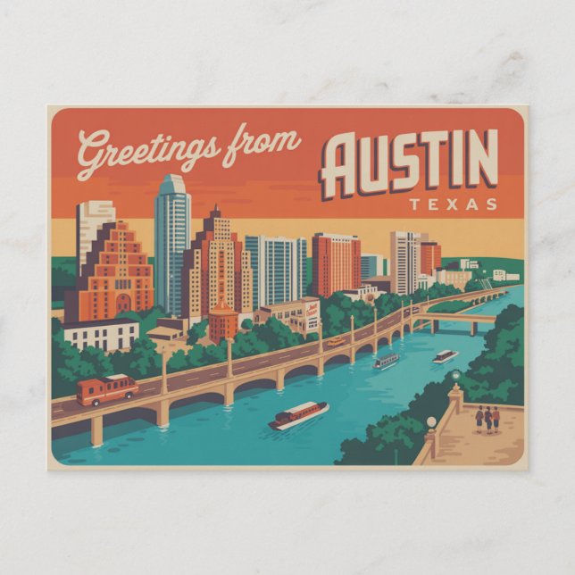 Cartão postal Vintage Austin | Saudações de Austin (Frente)
