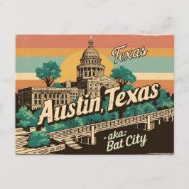 Cartão Postal Vintage Austin, Texas - Bat City, EUA