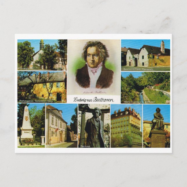 Cartão Postal Vintage Áustria, Locais ligados a Beethoven (Frente)