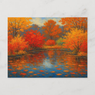 Cartão Postal Vintage Autumn Deixa Mapear Jardim Vermelho Laranj