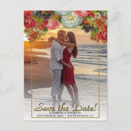 Cartão Postal Vintage Autumn Floral Wedding Salvar a Foto de Dat