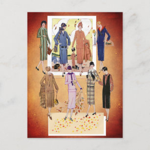 Cartão Postal Vintage Autumn Jazz Age Fashions