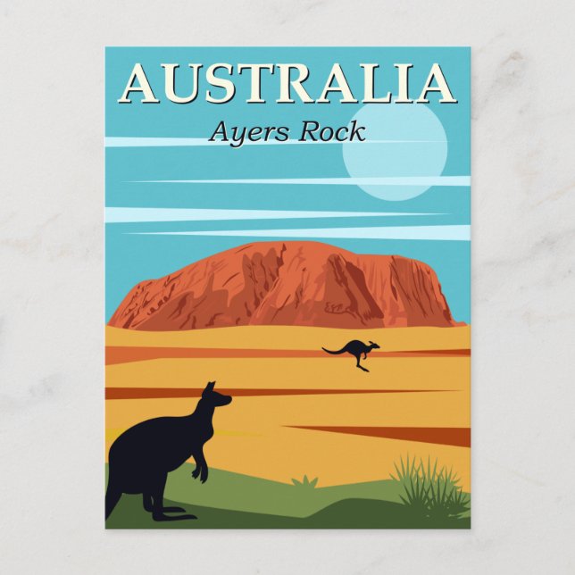 Cartão Postal Vintage Ayers Rock Austrália Kangaroos Viagem (Frente)