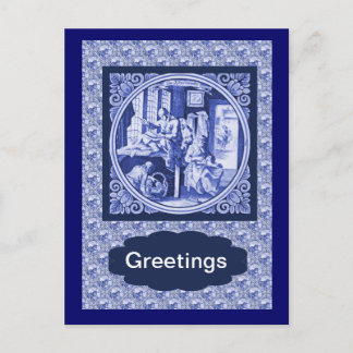 Cartão Postal Vintage azulejo Blue Delft