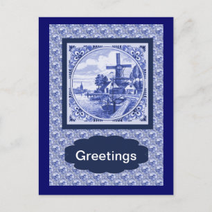 Cartão Postal Vintage azulejo Blue Delft