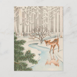 Cartão Postal Vintage Baby Deer Bebendo