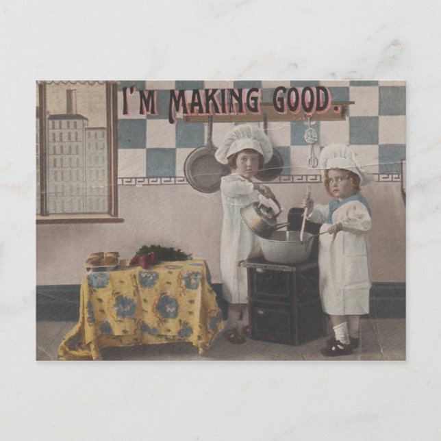 Cartão Postal Vintage Baking Children (Frente)