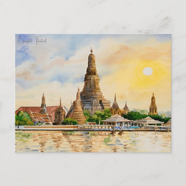 Cartão Postal Vintage Bangkok Tailândia Que Viagem aquarela (Frente)