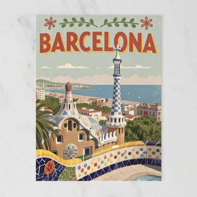 Cartão Postal Vintage Barcelona Gaudí Viagem (Criador carregado)