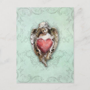 Cartão Postal Vintage Barroco Cherub com Coração