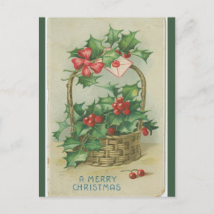 Cartão Postal Vintage Basket of Berries Christmas