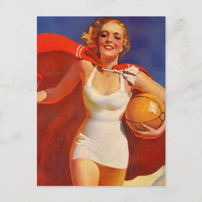 Cartão postal Vintage Beach Viagem Vacage Lady PC (Frente)