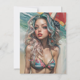Cartão Postal Vintage Beachy Pinup Design 1