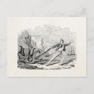 Cartão Postal Vintage Beale Pouple Octopus Modelo Vazio