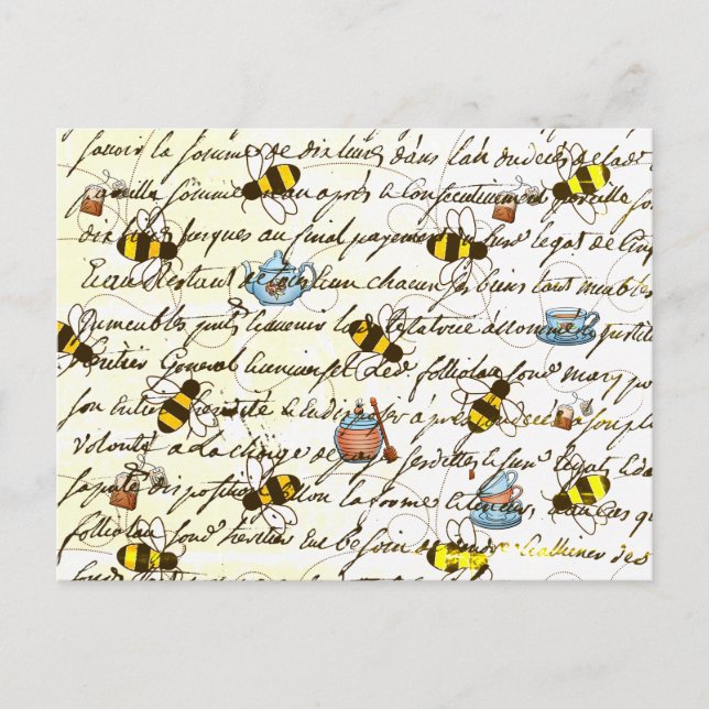 Cartão Postal Vintage Bee and Tea Decoupage (Frente)