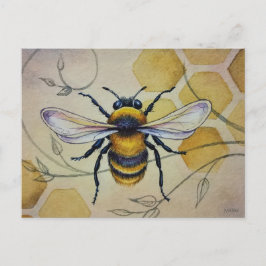 Cartão Postal Vintage Bee No. 1 e Honeycomb Watercolor Art