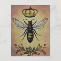 Vintage Bee No. 3 Queen Crown Watercolor Art